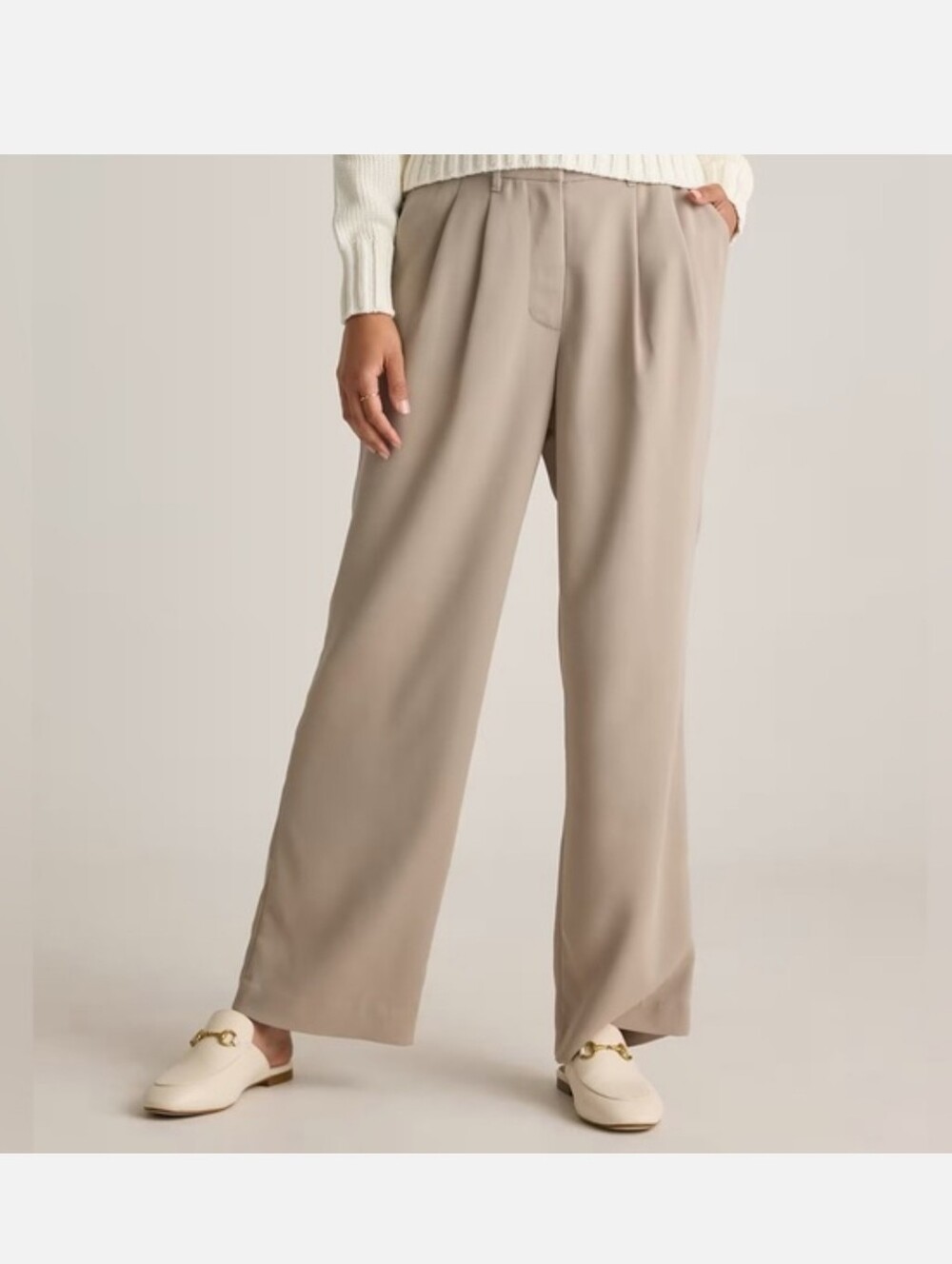Quince Stretch Crepe Pleated Wide Leg Pant 8 Sand Quiet Luxury Capsule Mininal